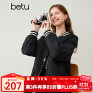 百圖年秋季新款短外套減齡百搭棒球服印花圖案外套女2309D07 黑色 XS