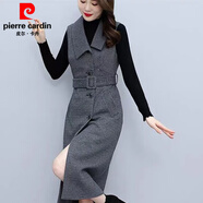 皮爾卡丹（pierre cardin）毛呢馬甲背心連衣裙女2025秋冬新款西裝領(lǐng)氣質(zhì)顯瘦打底裙子兩件套 黑色毛衣+連衣裙 套裝 L 建議 100-115