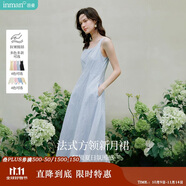 茵曼（INMAN）法式收腰顯瘦方領(lǐng)吊帶連衣裙女裝2025夏季新品長(zhǎng)裙子 藍(lán)色 L