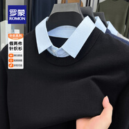 羅蒙假兩件長(zhǎng)袖針織衫男士秋冬款休閑襯衫領(lǐng)打底衫中青年保暖毛衣男裝 黑色 L 170 （適合120-140斤）