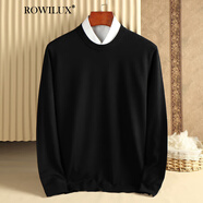 ROWILUX高檔羊絨衫男100純羊絨薄款低圓領(lǐng)秋冬季打底山羊絨毛衣針織衫 黑色 XL 175 適合140斤-155斤