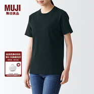 無(wú)印良品（MUJI） 女式 雙羅紋編織 T恤 休閑百搭 短袖女夏季薄荷曼波風(fēng) 黑色 2S XS