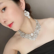 山頭林村夸張耳環(huán)項鏈奢華花朵短鎖骨套裝女新娘晚宴禮服裝時尚百搭 透明色