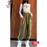 AEMAPE春款運(yùn)動(dòng)衛(wèi)褲女2025春秋側(cè)邊三條杠百搭顯瘦束腳哈倫褲休閑褲子 綠色 L (105-115斤拍)