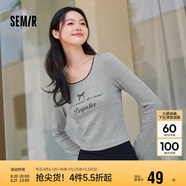 森馬長(zhǎng)袖T恤女短款蝴蝶結(jié)字母春秋溫柔蕾絲緊身上衣107624101001