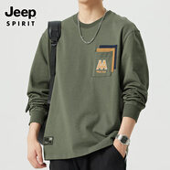 JEEP SPIRIT重磅330G純棉衛(wèi)衣男2025秋季日系痞帥工裝寬松休閑套頭長袖t恤男 灰綠色 XL