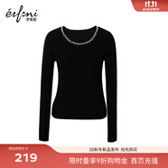伊芙麗（eifini）蔣欣代言【月光珍珠打底】伊芙麗手工釘珠羊毛針織衫25秋新 黑色 L 115-130斤