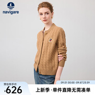 Navigare意大利小帆船女士毛衣秋冬季新款純綿羊毛長(cháng)袖開(kāi)衫通勤保暖外套男 古巴砂 M