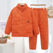 雅鹿三層夾棉加厚睡衣女拉鏈可外穿冬天家居服套裝牛奶絨媽裝保暖睡襖 桔紅色 拉鏈牛奶絨橘色 XL (身高155-165體重115-125斤)