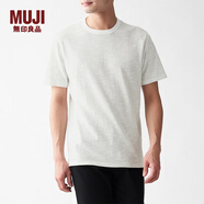 無印良品 MUJI 男式 粗細不均棉線 天竺編織 條紋短袖T恤 ABB04A0S 米白色X橫條 M