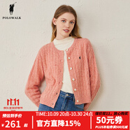 POLOWALK商場同款 女士羊毛衫2023秋冬圓領(lǐng)開衫淑女潮流絞花休閑毛衣外套 粉色 S (155)