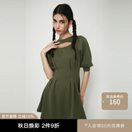 moussy春季新品Y2K甜美泡泡袖鏤空收腰連衣裙女030GSI83-2070 卡其色150 S