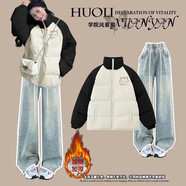 G.DUCKKIDS棉服套裝女大童初中學(xué)生冬季2025新款爆款加絨加厚兩件穿搭一整套 黑白棉服+牛仔褲 170 M