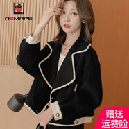 AEMAPE雙面呢小眾毛呢外套大衣女2025春秋冬季新款短外套女裝小個(gè)子上衣 黑色 L _建議_112-125斤
