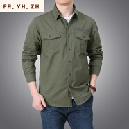 FR.YH.ZH吉普盾迪又康男裝長(cháng)袖工裝夾克寬松休閑工裝襯衫 軍綠色 L 125-140斤