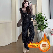 依鎏衣品秋冬新款印花孕婦裝純棉背帶褲寬松加絨加厚闊腿褲保暖吊帶長(cháng)褲子 黑色背帶褲 M碼 建議90-115斤