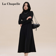 拉夏貝爾半高領(lǐng)針織長(cháng)袖連衣裙女打底長(cháng)裙2025新款秋季赫本風(fēng)裙子秋冬內搭