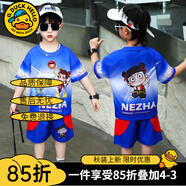 G.DUCKKIDS童裝男童夏裝套裝時(shí)髦蜘蛛俠衣服兒童夏季套裝卡通短袖兩件套男孩 藍色05款哪吒 90 建議身高80-90cm1歲半-2歲cm