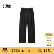 Semir[商場同款]森馬休閑褲女卷邊七分褲顯瘦秋2024新款純棉闊腿褲百搭 黑色90001 S