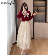 她芙（tafu）品牌女裝法式連衣裙套裝女2025春秋新款絲絨上衣網(wǎng)紗半身裙兩件套 套裝 L