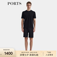 PORTS寶姿男裝2025春夏新品可水洗假兩件長(cháng)絨棉抗皺圓領(lǐng)短袖T恤 黑色 M
