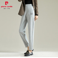 皮爾卡丹（pierre cardin）高品質(zhì)哈倫褲女春秋新款高腰寬松顯瘦彈力加絨加厚感直筒休閑衛褲 淺灰(春秋款7200) M 建議90-110斤