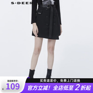 sdeer圣迪奧秋季女裝休閑時(shí)尚通勤A(yíng)字裙無(wú)彈力自然腰不規則酷感腰帶字母A字短裙S20381303 黑色/91 S/160