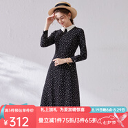 經(jīng)典故事（JANE STORY）經(jīng)典故事襯衫式長(cháng)袖秋季女2025年新款連衣裙設計感氣質(zhì)顯瘦雪紡裙 黑底白花 S
