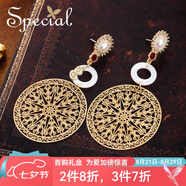 special時(shí)尚個(gè)性自然貝殼鏤空耳飾耳釘耳環(huán)女時(shí)光陣 金色圓款造型 耳釘