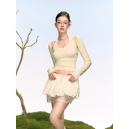 LA LUNE DU CIEL抽繩網(wǎng)紗拼接花苞半裙女夏純色休閑簡(jiǎn)約a字戶(hù)外短裙 黑色 現貨 S