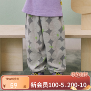 papa爬爬夏季新品兒童褲子印花防蚊褲男女寶寶雙層縐布長(cháng)褲透氣寬松 淺灰色 110 cm