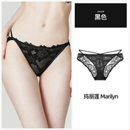 好奇蜜斯（Miss Curiosity）好奇蜜斯蕾絲女法式性感純欲低腰三角內(nèi)褲純棉襠綁帶 瑪麗蓮Marilyn-黑色 S