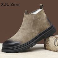 Z.R.Zoro輕奢品牌棉鞋男2025冬季新款加厚保暖高幫馬丁靴羊皮毛一體雪地靴 卡其色 40
