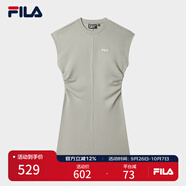 FILA 斐樂(lè )官方女裝針織連衣裙2025夏季新款時(shí)尚休閑無(wú)袖收腰裙子 綠卡其色-DK L 170/88A/L