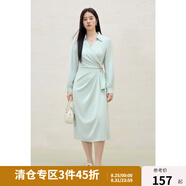 獨(dú)束大碼女裝通勤氣質(zhì)金屬腰袢連衣裙2025春季新品胖mm時(shí)尚長(zhǎng)裙 海沫綠 M (尺碼：1)