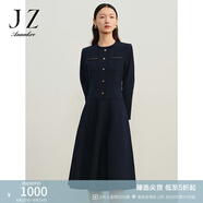 玖姿·安娜蔻法式小香風(fēng)圓領(lǐng)修身挺括質(zhì)感連衣裙女冬款 丈青 S