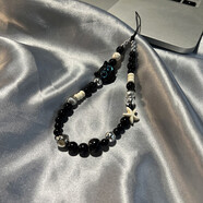 梵膜倫米妮頭熊頭紅珠黑蝴蝶結手煉適合所有手機殼配件小清新DIY流行女孩心袋鑰匙扣日本和韓國手腕繩短 黑色貓頭鷹海星黑珠子煉