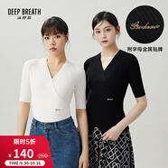 深呼吸DEEP BREATH女裝V領(lǐng)不規(guī)則下擺交叉坑條針織衫T恤女A301211 黑 S (2碼)