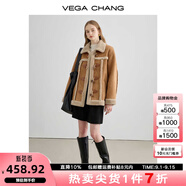 VEGA CHANG皮毛一體短外套女2025年秋冬寬松顯瘦曠野美拉德毛絨保暖夾克外套 布朗棕（長(zhǎng)款） S