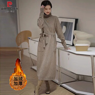 皮爾卡丹（pierre cardin）韓版簡(jiǎn)約舒適冬季加絨毛衣裙中長(zhǎng)款過(guò)膝高領(lǐng)針織連衣裙配大衣內(nèi)搭 燕麥色 加絨一件過(guò)冬 S 建議90-100斤