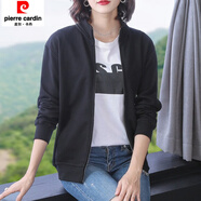 皮爾卡丹（pierre cardin）秋季純色大尺碼寬松外套拉鏈夾克衫女歐美休閑風(fēng)百搭長(cháng)袖外套女衛 2402立領(lǐng)黑色 M