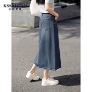 卡薩羅澳 KSSALOAO牛仔半身裙女2025秋季新款復(fù)古高腰顯瘦修身直筒裙 牛仔藍(lán) M