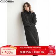 COCOBELLA秋冬新款黑色亮片長款毛衣裙女高領連衣裙FR3066-2 黑金色 L