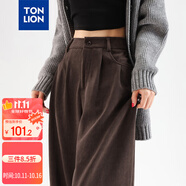 唐獅（TonLion）2024女休閑寬松褶裥直筒褲 深卡其/二批 XL 