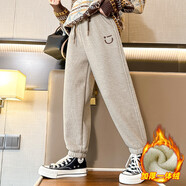 北極絨（Bejirog）女童褲子2025新款兒童女寬松加絨加厚保暖外穿長(cháng)褲女孩洋氣運動(dòng)褲 燕麥色 （一體絨） 140 cm