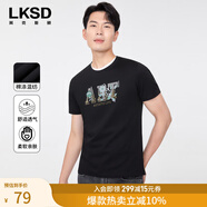 萊克斯頓（laxdn）七夕禮物男士印花短袖T恤男士上班通勤休閑短袖T恤 深黑 48/M(170/95)