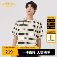 卡賓（CABBEEN）【卡通刺繡】短袖男士T恤條紋寬松潮流街頭情侶夏季短袖T恤男裝 白色02 XL /180/52