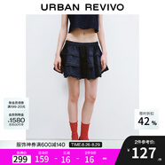 UR七夕2025夏季新款女復古休閑花邊松緊腰短款牛仔半裙UYU850086 藍色 (偏寬松) S (XS-S)