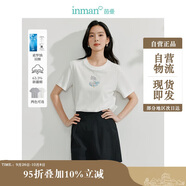 茵曼涼感索羅納印花T恤夏季女裝百搭休閑正肩寬松短袖上衣 米白色  L 
