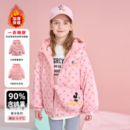 迪士尼（Disney）【送包】?jì)和鸾q服男女童滿(mǎn)印90絨兩面穿羽絨外套 皮粉 110